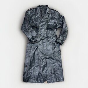 Vintage Long Black Leather Trench Coat Women’s Size XL Belted